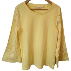 Soft Surroundings Women's  Top Bonavista Eyelet Yellow Blouse